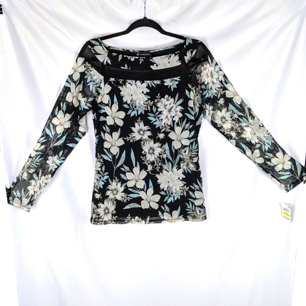 Inc International Concepts Sheer Mesh Long Sleeve Top sz M